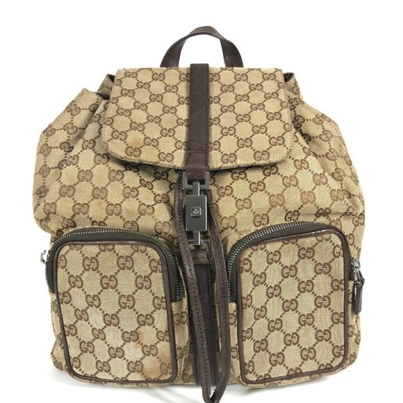 GUCCI 114552 GG logo backpack Bag Backpack GGCanvas/Leather Beige/Dark brown - Picture 1 of 13